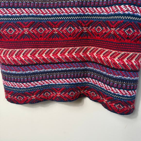 St Johns Bay Fair Isle Long Line Cardigan SZ M Red Blue Tan Cozy Warm Winter - Picture 7 of 11